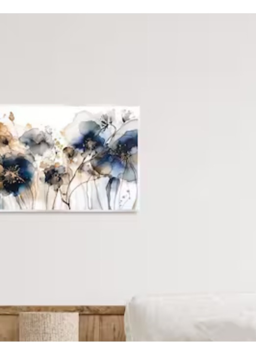 Abstract Floral Canvas Wall Art in Blue and Gold